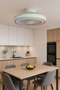 VENTILADOR DECORATIVO BLANCO-NIQUEL CON ASPAS RETRÁCTILES, LUZ LED Y CONTROL REMOTO Ø107 MOTOR DC 32W