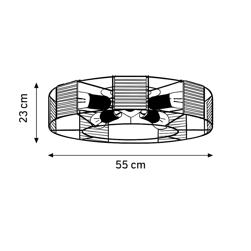 VENTILADOR DECORATIVO CON HILO DE TEJIDO CÁÑAMO 4xE27 CON CONTROL Ø55 DC 20W
