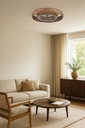 PLAFÓN DECORATIVO CON VENTILADOR Ø65 TEJIDO MARRÓN MOTOR DC 20W CON LUZ LED 60W Y CONTROL 