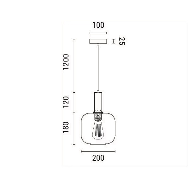 LÁMPARA COLGANTE CRISTAL GOFRADO 1xE27 MAX 15W 200x180x1200mm ÁMBAR ARTE ILLUMINA TOPACIO