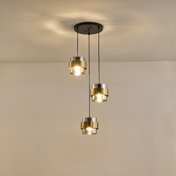 LÁMPARA COLGANTE 3 LUCES ROSETA 3xE27 MÁX. 15W MÁX. 15W 430x1215mm MÁX. 15W ORO NEGRO ARTE ILLUMINA RELIAC