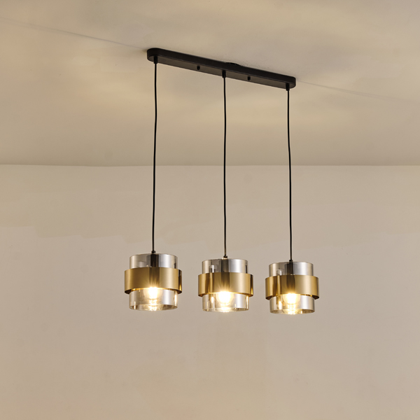 LÁMPARA COLGANTE 3 LUCES 3xE27 MÁX. 15W 180x1215mm MÁX. 15W ORO NEGRO ARTE ILLUMINA RELIAC