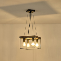 LÁMPARA COLGANTE MADERA-METAL 4 LUCES 4xE27 MAX 15W 300x300x1230mm NEGRO-MARRÓN ARTE ILLUMINA MULTIPLA