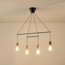 LÁMPARA COLGANTE MADERA-METAL 4 LUCES 4xE27 MÁX. 15W 930x120x1180mm NEGRO ARTE ILLUMINA EDISON