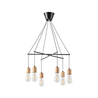 LÁMPARA COLGANTE MADERA-METAL 6 LUCES 6xE27 MÁX 15W 650x650x1180mm NEGRO ARTE ILLUMINA EDISON