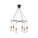 LÁMPARA COLGANTE MADERA-METAL 6 LUCES 6xE27 MÁX 15W 650x650x1180mm NEGRO ARTE ILLUMINA EDISON