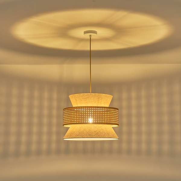LÁMPARA COLGANTE TELA 1xE27 MAX15W 400x1310mm BEIGE-BLANCO MATE ARTE ILLUMINA ISLA