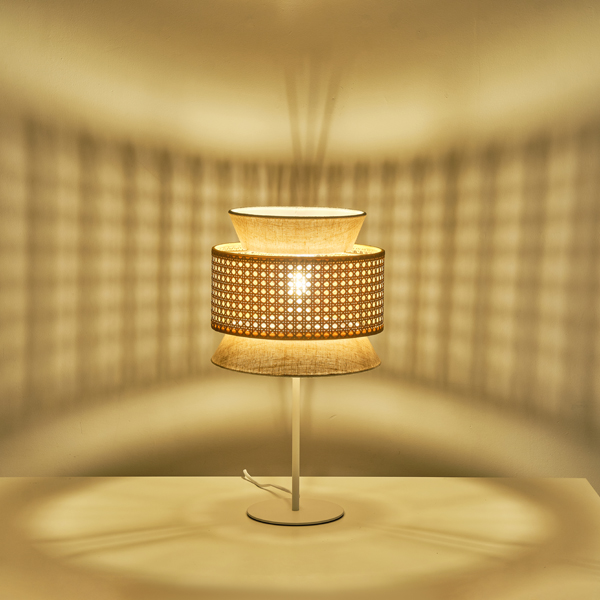LÁMPARA DE MESA TELA 1xE27 MAX 5W 260x460mm BEIGE-BLANCO MATE ARTE ILLUMINA ISLA