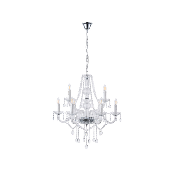 LÁMPARA COLGANTE METAL-VIDRIO TRANSPARENTE 9 LUCES 9xE14 MAZH 15W 710x1750mm BLANCO ARTE ILLUMINA KRISTALLO