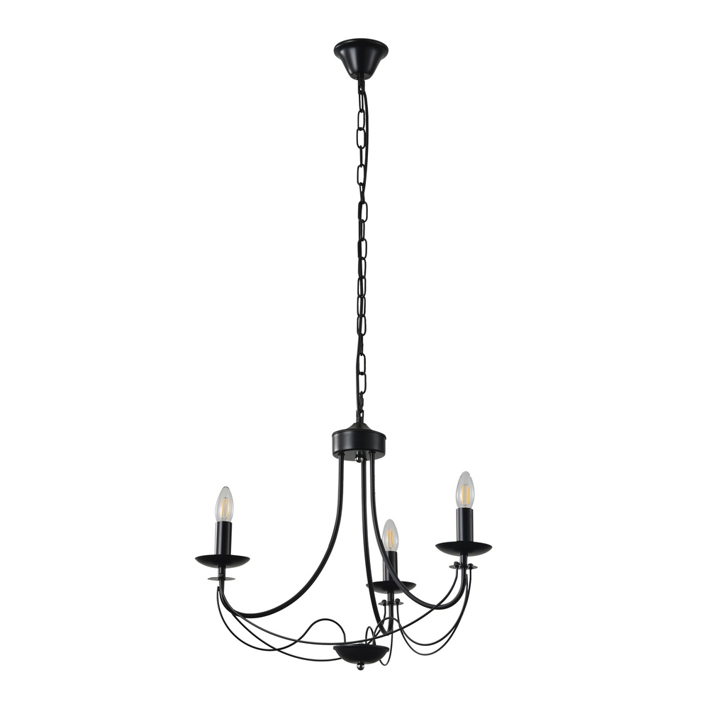 LÁMPARA COLGANTE DE METAL 3 LUCES 3xE27 MÁX. 15W 470x600mm NEGRO CON CRISTAL TRANSPARENTE ARTE ILLUMINA VAULT