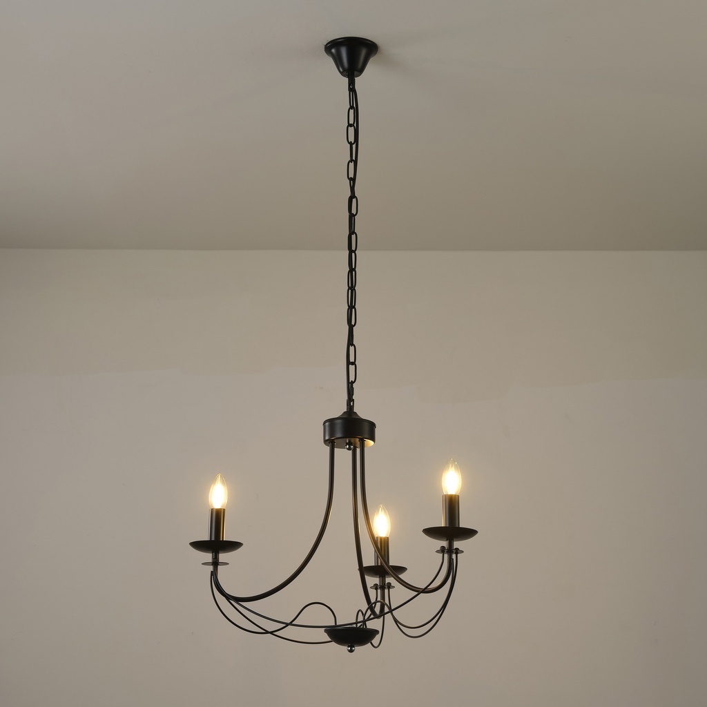LÁMPARA COLGANTE DE METAL 3 LUCES 3xE27 MÁX. 15W 470x600mm NEGRO CON CRISTAL TRANSPARENTE ARTE ILLUMINA VAULT
