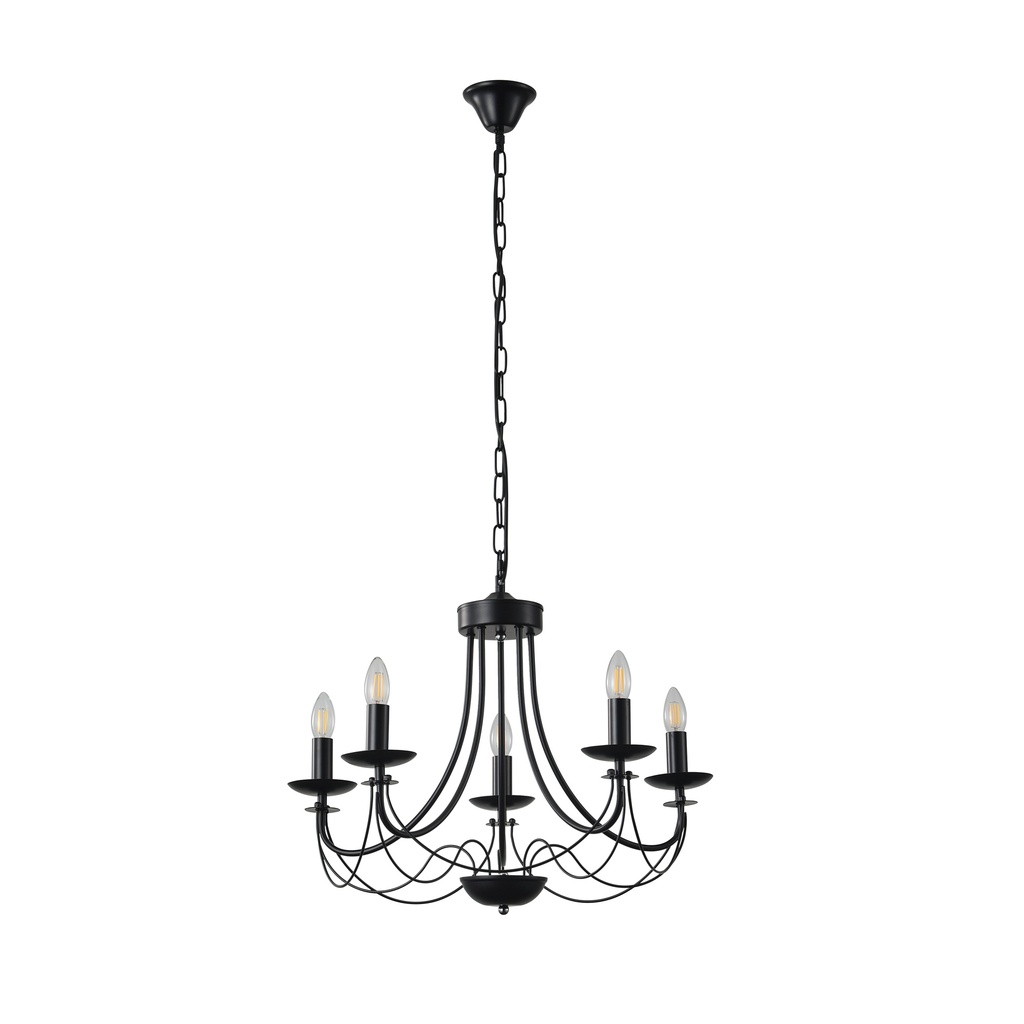 LÁMPARA COLGANTE CRISTAL TRANSPARENTE 5 LUCES 5xE27 MÁX. 15W 470x630mm NEGRO ARTE ILLUMINA VAULT