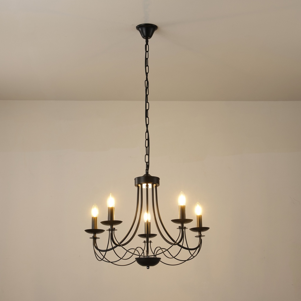 LÁMPARA COLGANTE CRISTAL TRANSPARENTE 5 LUCES 5xE27 MÁX. 15W 470x630mm NEGRO ARTE ILLUMINA VAULT