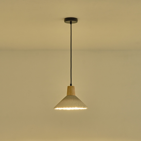 LÁMPARA COLGANTE CAUCHO MADERA Y HORMIGÓN 1xE27 MAX15W 250x250x180mm CAQUI ARTE ILLUMINA GESSO