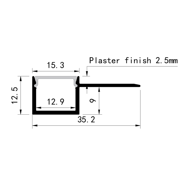 PERFIL DE ALUMINIO EMPOTRADO PARA PLACA DE YESO 2000x15,3x12,5 PLUS