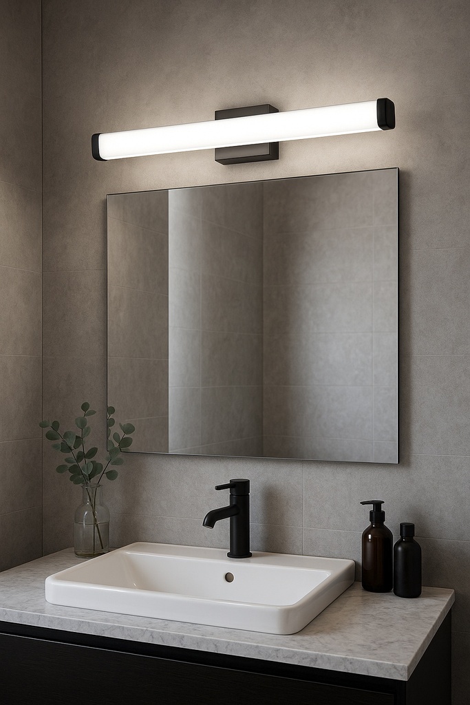 APLIQUE DE PARED CUADRADO "PALM" PARA ASEO, 15W 15OOlm 3CCT (3000-4000-6000K) L=600mm IP44 ARTE ILLUMINA
