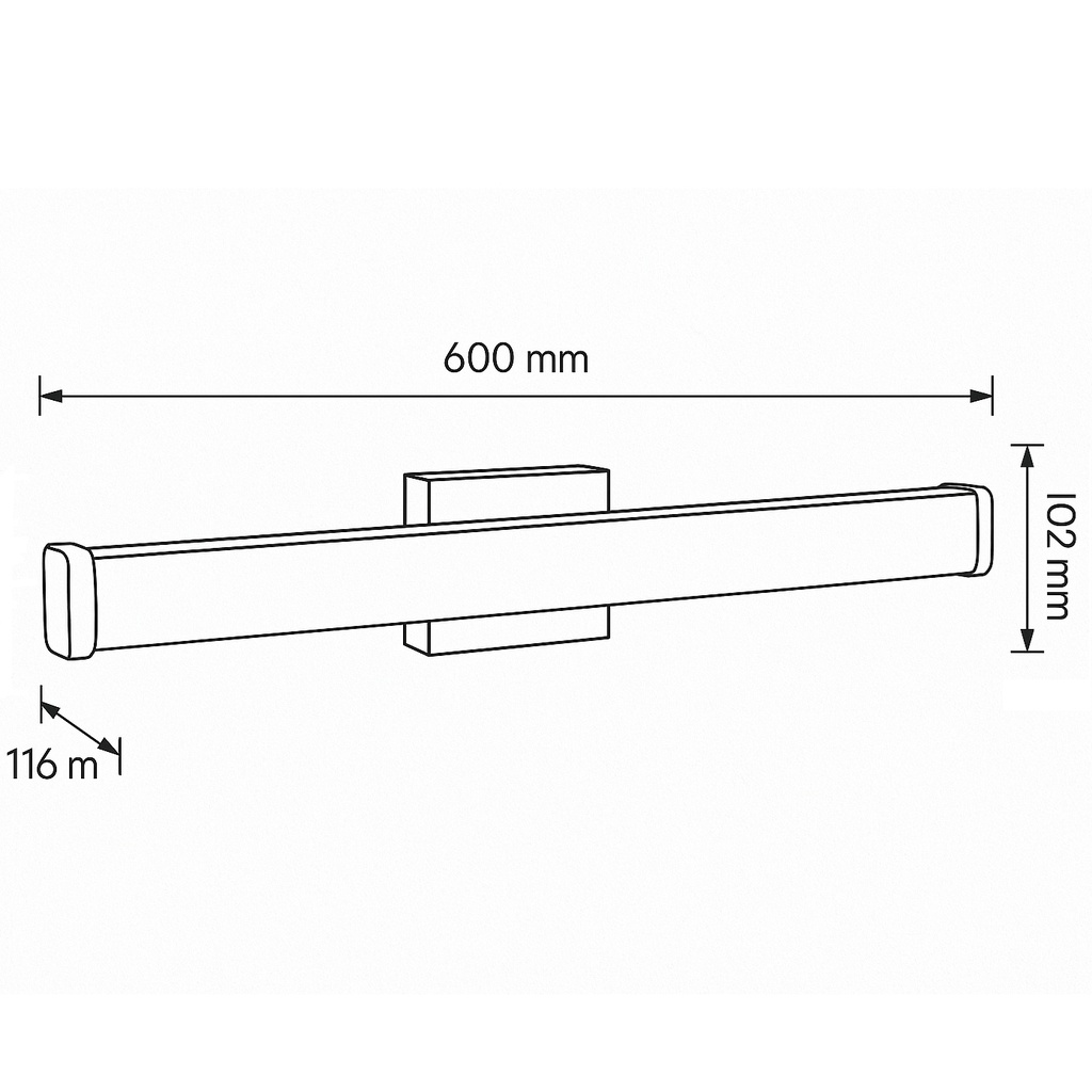 APLIQUE DE PARED CUADRADO "PALM" PARA ASEO, 15W 15OOlm 3CCT (3000-4000-6000K) L=600mm IP44 ARTE ILLUMINA