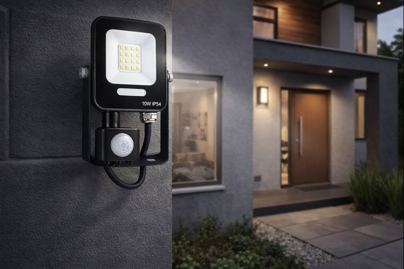 PROYECTOR LED SMD CON DETECTOR DE MOVIMIENTO GIRATORIO 10W NEGRO IP54 4000K PLUS