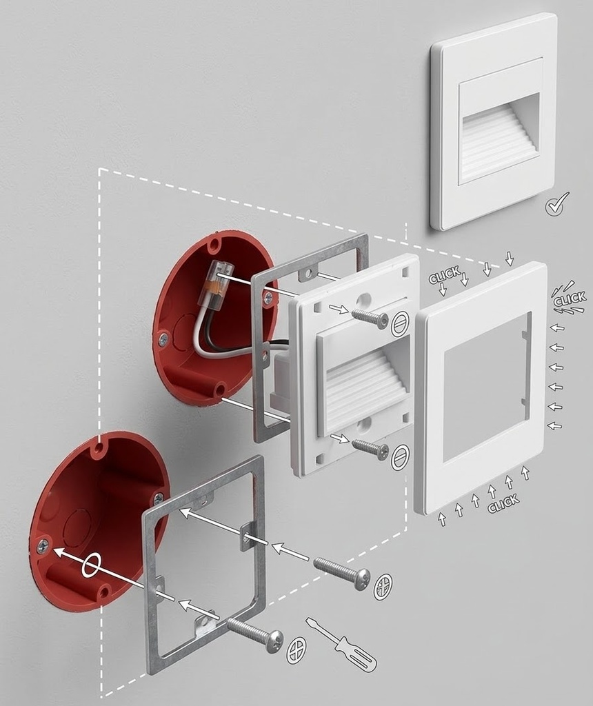 APLIQUE DE PARED EMPOTRADO 1W 86x86x40mm 3000K IP20 BLANCO ARTE ILLUMINA