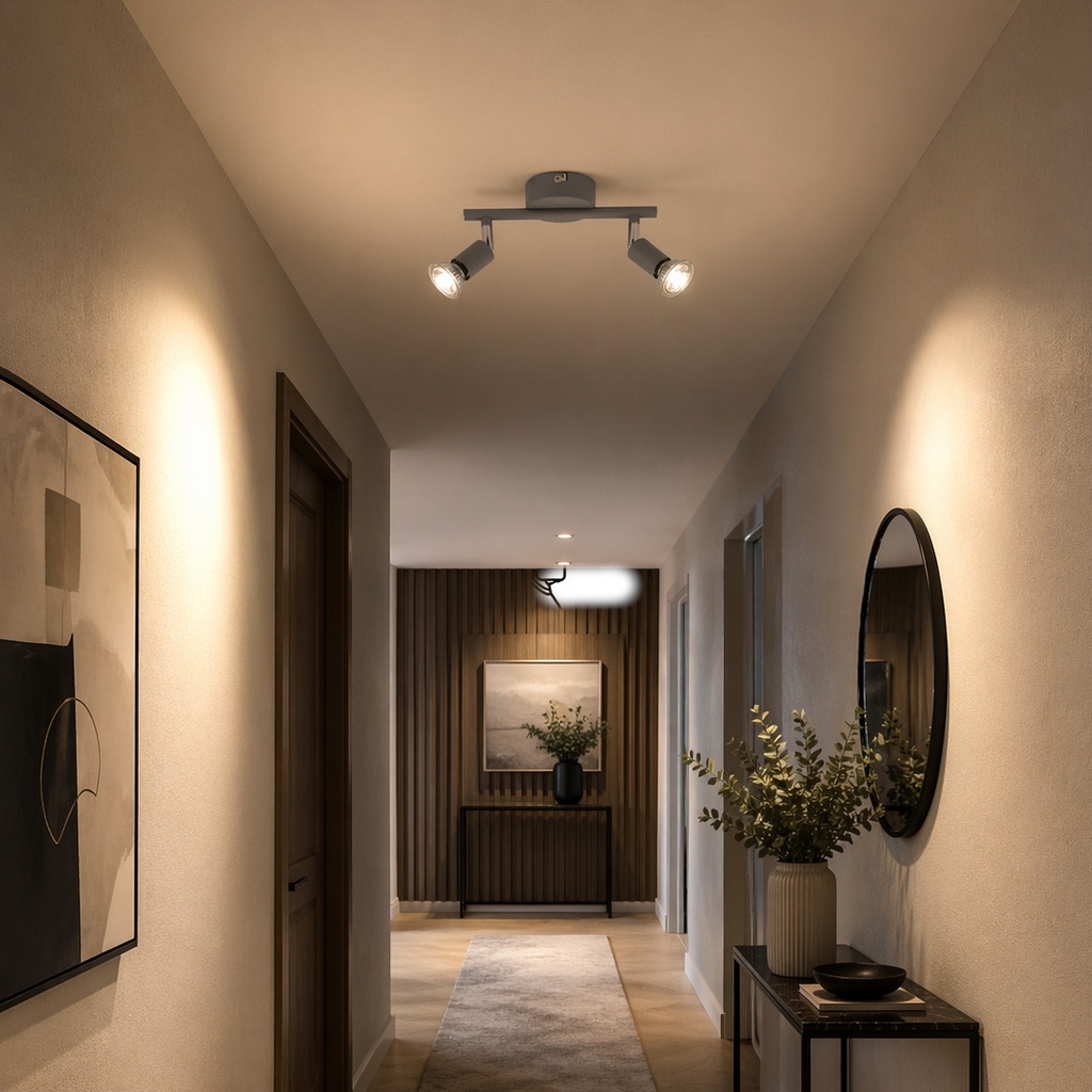 FOCO DOBLE METALIZADO 1xGU10 MÁX. 7W 220x80x125mm GRIS ARTE ILLUMINA VORRAS