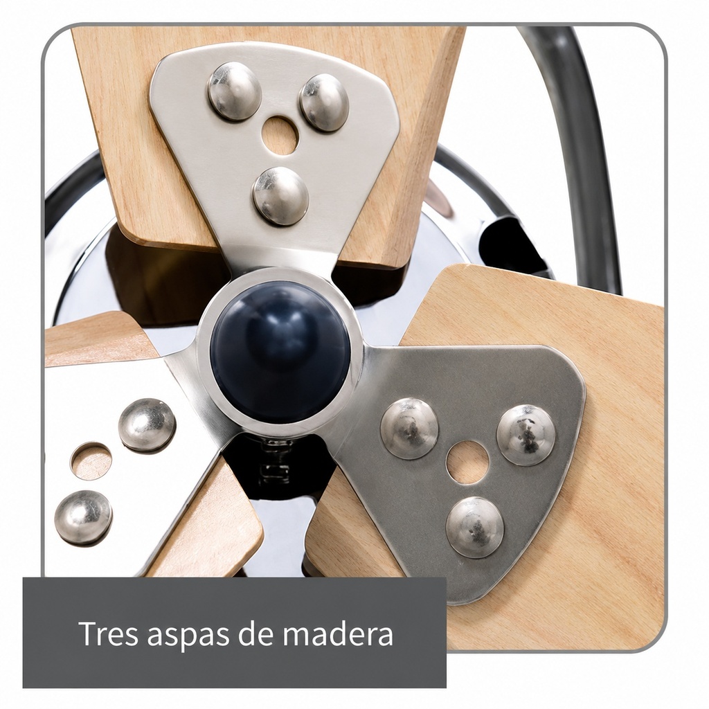 VENTL TECHO FINO 3 ASPAS MADERA CROMADO DIRECCION VIENTO AJUSTABLE