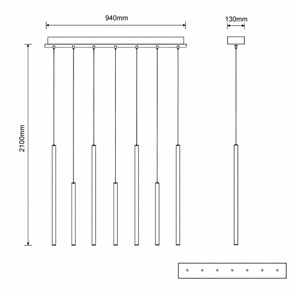 LÁMPARA DE TECHO COLGANTE ALUMINIO LED 16W 960lm 3000K 940x1500x130mm NEGRO ARTE ILLUMINA CASCADE