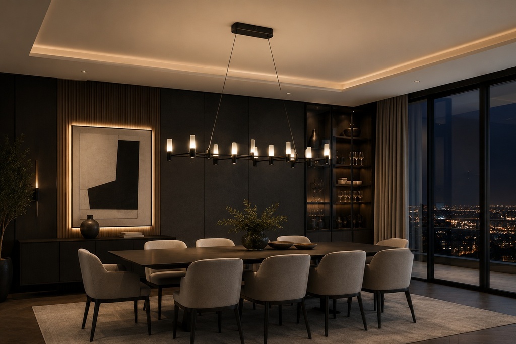 LÁMPARA DE TECHO COLGANTE ALUMINIO LED 58W 3480lm 3000K 1200x1500mm NEGRO-ORO ARTE ILLUMINA VELAS