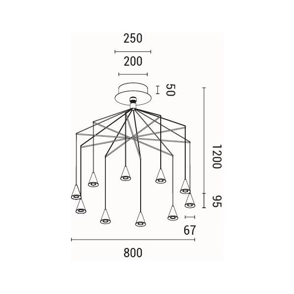 LÁMPARA COLGANTE LED 50W 3000lm 3000K Ø800x1200mm NEGRO ARTE ILLUMINA CAMPANELLE