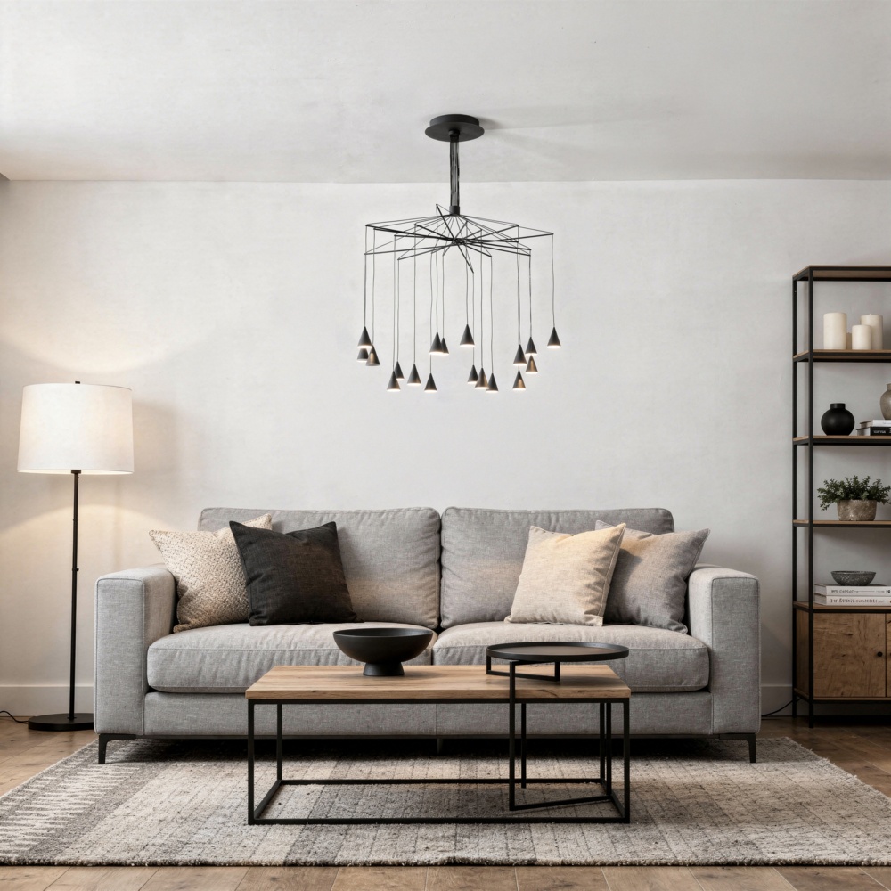 LÁMPARA COLGANTE LED 90W 5400lm 3000K Ø1000x1200mm NEGRO ARTE ILLUMINA CAMPANELLE