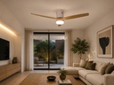 VENTILADOR DECORATIVO 3 PALAS MARRONES CON ALTAVOZ BLUETOOTH, LUZ LED Y MANDO Ø132 MOTOR DC 40W