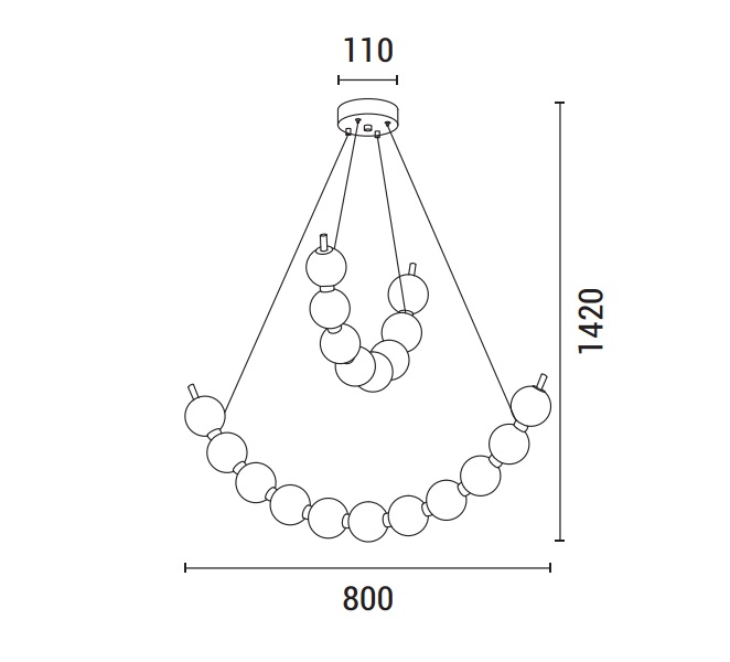 LÁMPARA DE TECHO COLGANTE METAL LED 19W 1170lm 3000K 800x1420mm LATÓN-BLANCO OPAL ARTE ILLUMINA TREA
