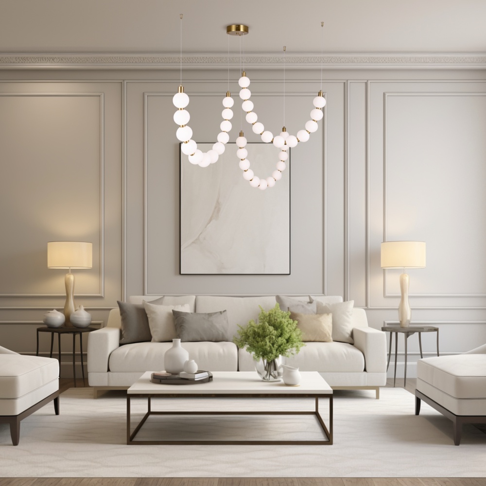 LÁMPARA DE TECHO COLGANTE METAL LED 35W 2730lm 3000K 900×1890mm LATÓN-BLANCO OPAL ARTE ILLUMINA TREA