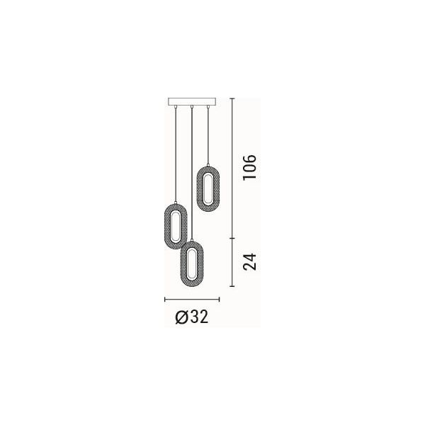 LÁMPARA DE TECHO COLGANTE ROSETA DE ALUMINIO 3 LUCES 26W 2254lm 3000K 310×1300mm ORO ROSA ARTE ILLUMINA KRIKO