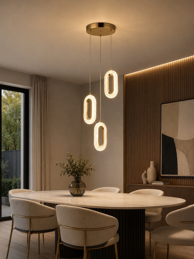 LÁMPARA DE TECHO COLGANTE ROSETA DE ALUMINIO 3 LUCES 26W 2254lm 3000K 310×1300mm ORO ROSA ARTE ILLUMINA KRIKO