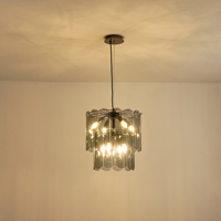 LÁMPARA DE TECHO COLGANTE METAL-VIDRIO 8xΕ14 Μax 8W Ø420x1500mm NEGRO ARTE ILLUMINA MIRA