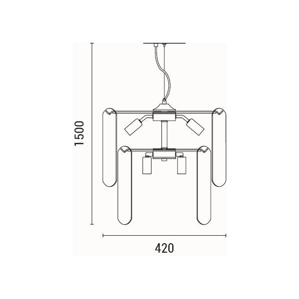 LÁMPARA DE TECHO COLGANTE METAL-VIDRIO 8xΕ14 Μax 8W Ø420x1500mm NEGRO ARTE ILLUMINA MIRA