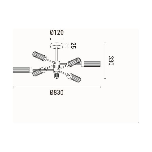 LÁMPARA DE TECHO COLGANTE METAL-VIDRIO 6 LUCES 6xE14 MAX 8W Ø830x330mm ARTE ILLUMINA VINY