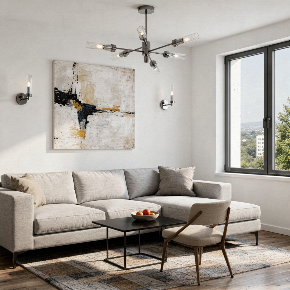 LÁMPARA DE TECHO COLGANTE METAL-VIDRIO 6 LUCES 6xE14 MAX 8W Ø830x330mm ARTE ILLUMINA VINY