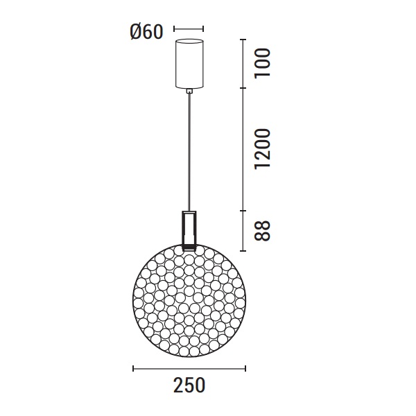 LÁMPARA DE TECHO COLGANTE BOLA LED 6.3W 648lm 3000K Ø250x1388mm ARTE ILLUMINA PERFORATO
