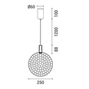 LÁMPARA DE TECHO COLGANTE BOLA LED 6.3W 648lm 3000K Ø250x1388mm ARTE ILLUMINA PERFORATO