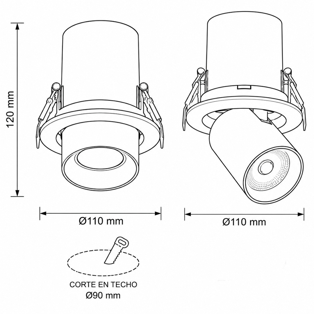EMPOTRABLE CON FOCO MÓVIL 12W Ø110 BLANCO PRO EUROLAMP