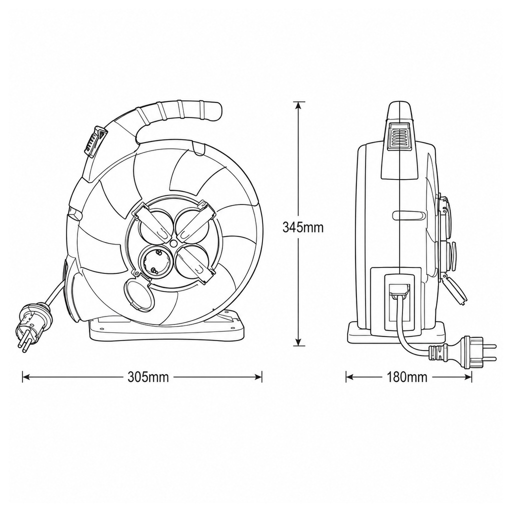 ENROLLADOR DE CABLE IP44 3x1,5mm 15m, RETRÁCTIL, CON PROTECCIÓN CONTRA SOBRECALENTAMIENTO