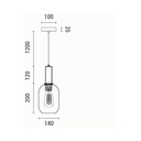 LÁMPARA DE TECHO COLGANTE CRISTAL GOFRADO 1xE27 MAX 15W 130x200x1200mm  ARTE ILLUMINA TOPACIO 