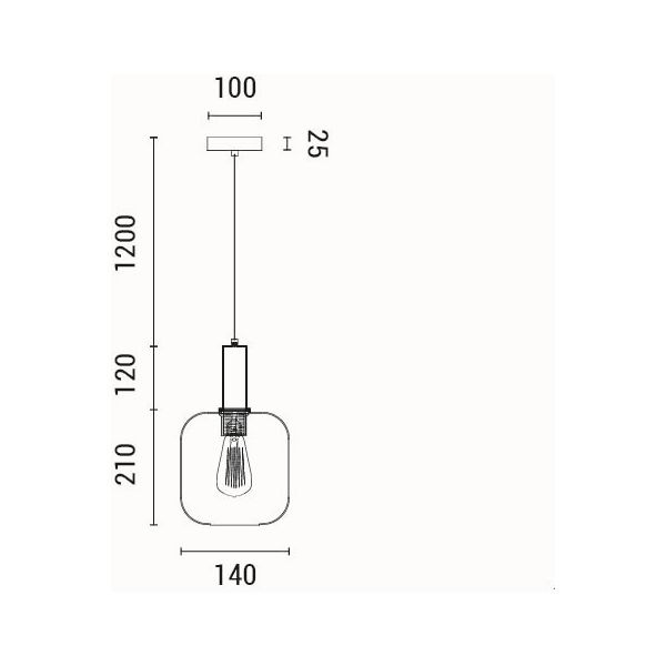 LÁMPARA DE TECHO COLGANTE CRISTAL GOFRADO 1xE27MAX 15W 200x210mmX160CM ARTE ILLUMINA TOPACIO