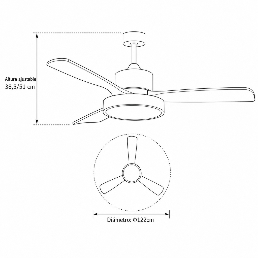 VENTILADOR DECORATIVO CON ASPAS RETRÁCTILES, ALTAVOZ BLUETOOTH, LUZ LED Y MANDO A DISTANCIA MOTOR 32W DC