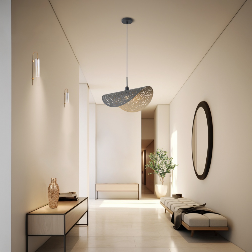 LÁMPARA DE TECHO COLGANTE DE METAL 1xE27 MÁX. 15W Ø600mm NEGRO-ORO ARTE ILLUMINA GALILEA