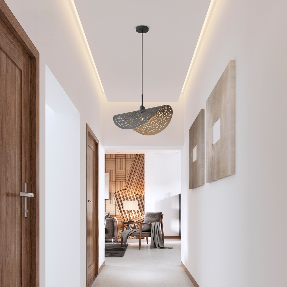 LÁMPARA DE TECHO COLGANTE DE METAL 1xE27 MÁX. 15W Ø600mm NEGRO-ORO ARTE ILLUMINA GALILEA