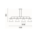 LÁMPARA DE TECHO COLGANTE MADERA-METAL 4 LUCES 4xE27 MAX 15W 1030x180x865mm NEGRO ARTE ILLUMINA CONO
