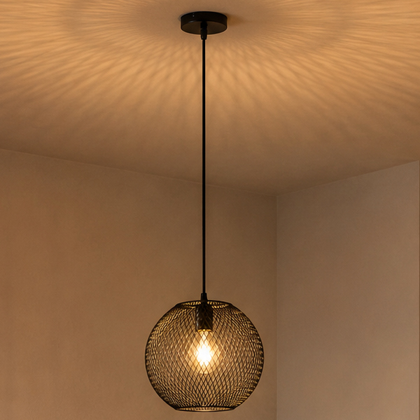 LÁMPARA DE TECHO COLGANTE DE METAL 1xE27 MÁX. 15W 350x350Χ1360mm NEGRO ARTE ILLUMINA MESH