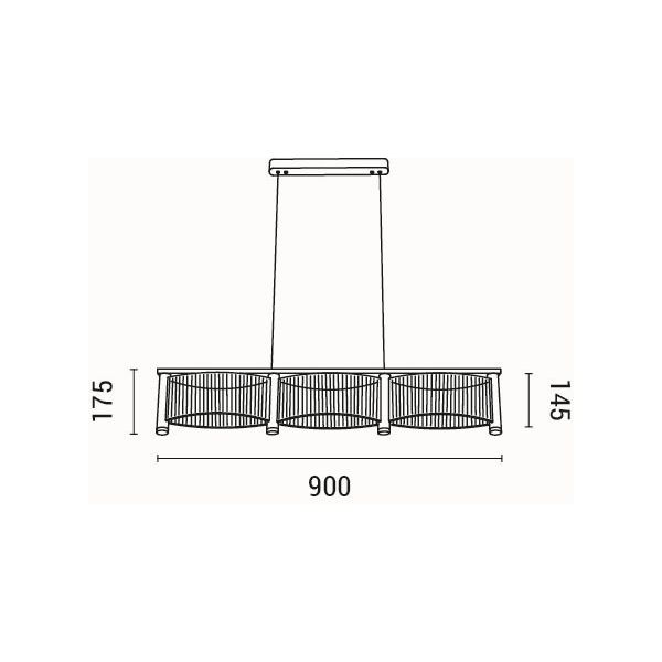 LÁMPARA COLGANTE ACRÍLICO LED 3 LUCES 3X16W 4320lm 3000K 900x270x175mm ORO FRANCÉS ARTE ILLUMINA RAVENA
